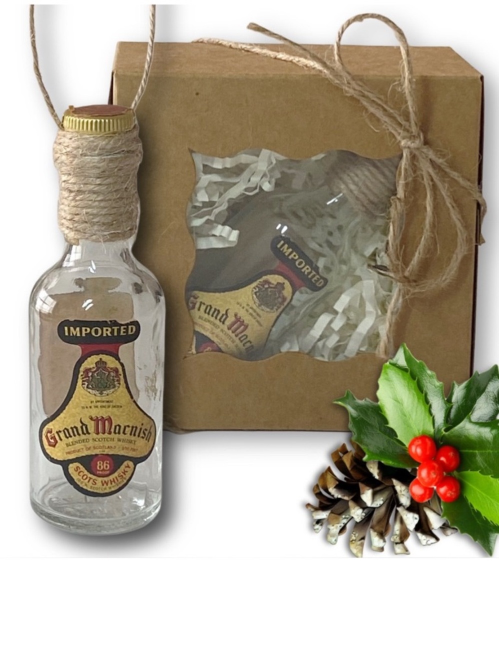 Grand Macnish Blended Scotch Whisky Artisan Vintage Glass Bottle Ornament